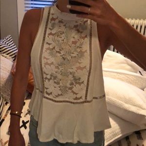 Free People Lace Embroidered Blouse